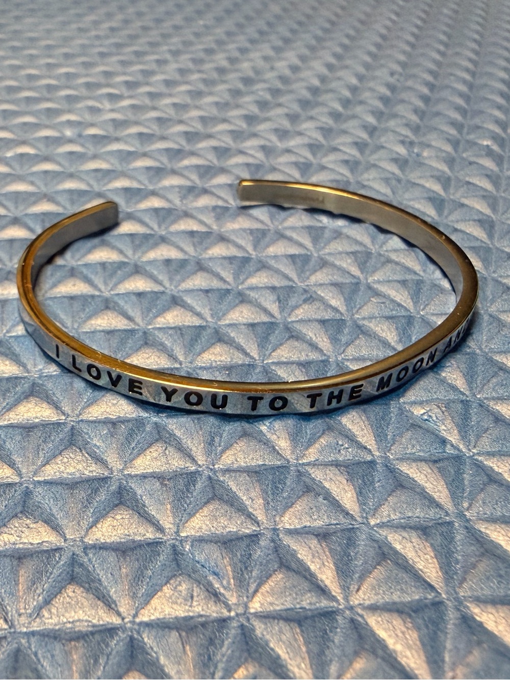 MantraBand Silver Engraved 'I LOVE YOU TO THE MOON' Cuff Bracelet